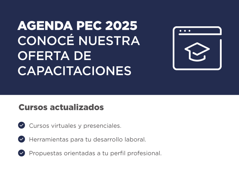 Recursos humanos | Subdirección de Formación y Desarrollo PEC | Plan estratégico de Capacitación   AGENDA PEC 2025 Conocé nuestra oferta de capacitaciones   Cursos virtuales y presenciales. Herramientas para tu desarrollo laboral. Propuestas orientadas a tu perfil profesional